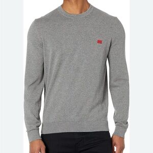 HUGO BOSS Gray Crewneck Sweater with Red Logo